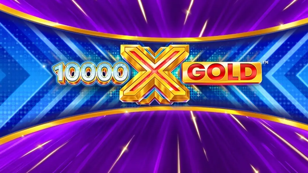 Interface do jogo de slot 10,000 X Gold com tema de luxo